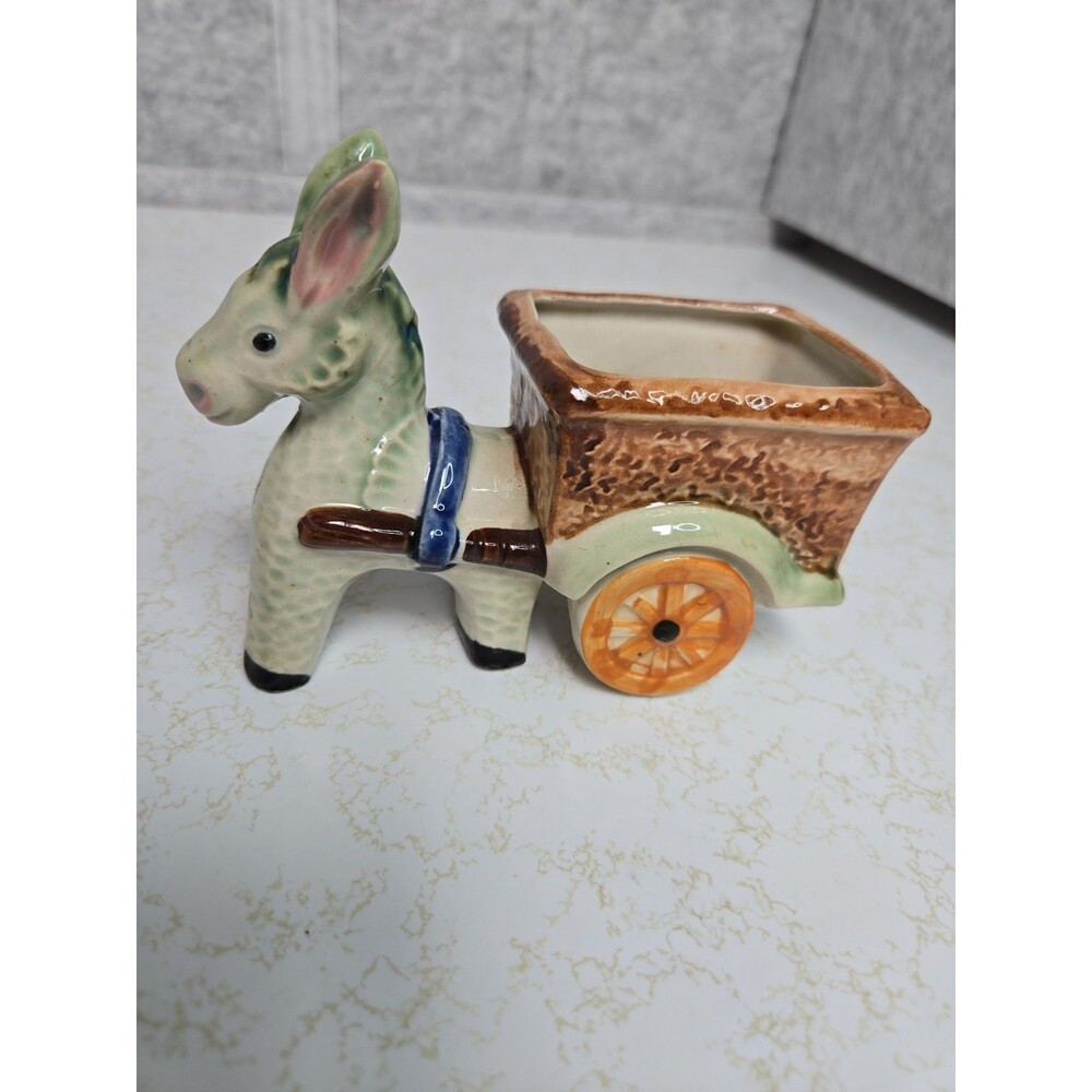 Vintage Donkey Cart Planter Made in Occupied Japan Hand Painted